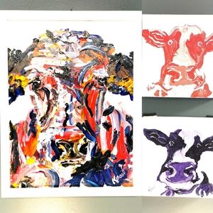 Original Modern Art Cow Painting Set, Whimsical Abstract